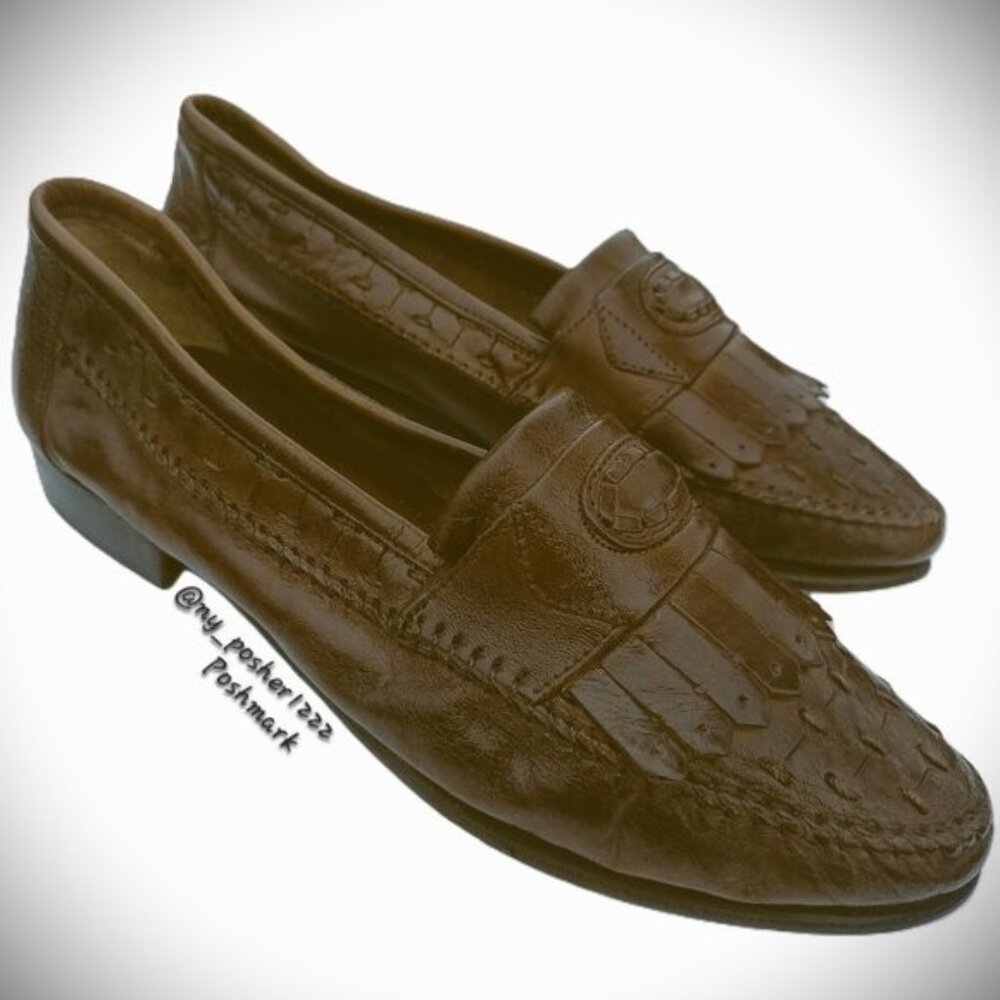 *𝓥𝓣𝓖 GIORGIO BRUTINI Le Glove Men's Leather Kiltie Loafers Brown (Size 9 ¹/₂)